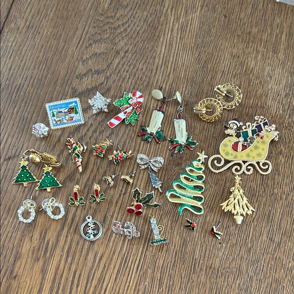 Festive Holiday Brooch and Earring Set